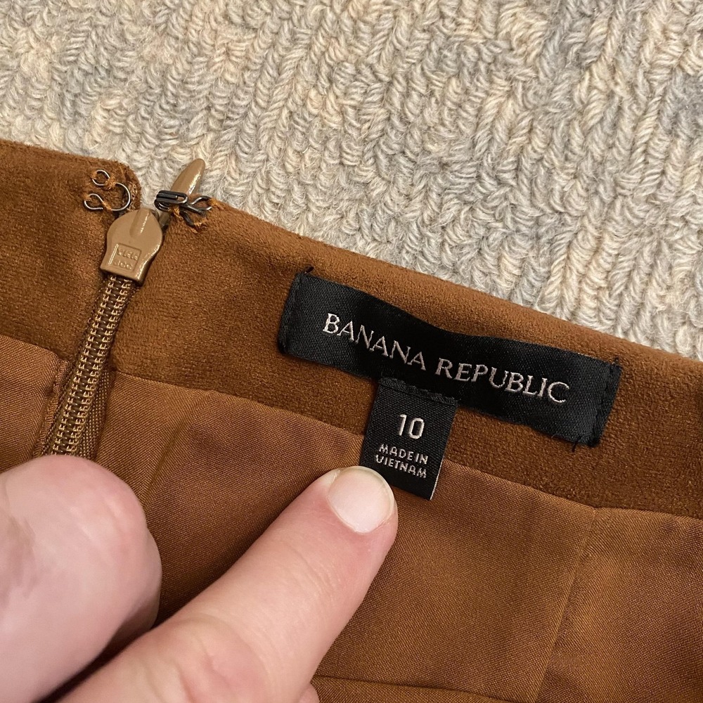 Banana Republic Skirt Womens 10 Brown Faux Suede Stretch A Line Mini Pockets - Picture 5 of 11